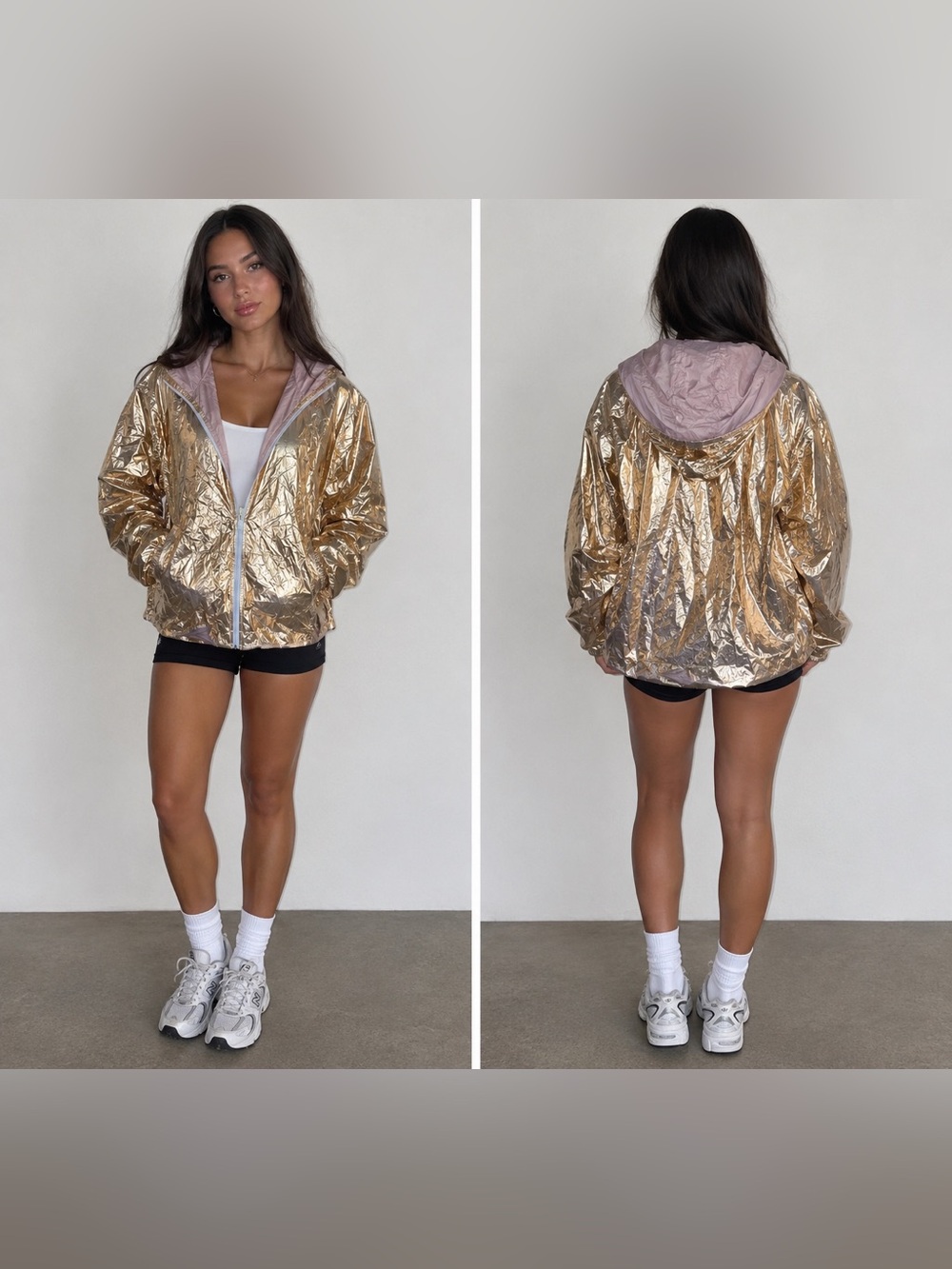 Forever 21 Metallic Gold Windbreaker with Pink Lining